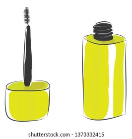 A green-colored ink bottle that is left opened that contains any colored dye used for drawing or writing with a pen vector color drawing or illustration 