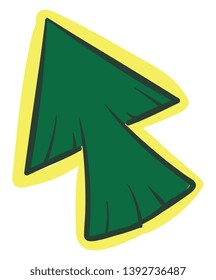 A green-colored mouse arrow with a yellow outline pointed to the up-left direction  vector  color drawing or illustration