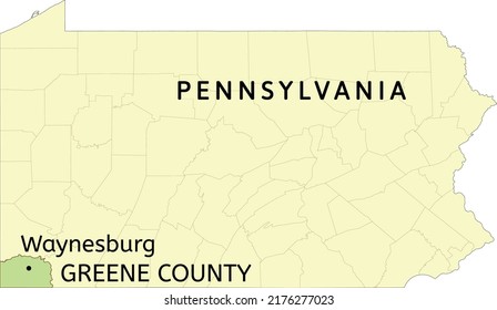 Greene County and borough of Waynesburg location on Pennsylvania state map