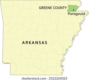 Greene County and city of Paragould location on Arkansas state map