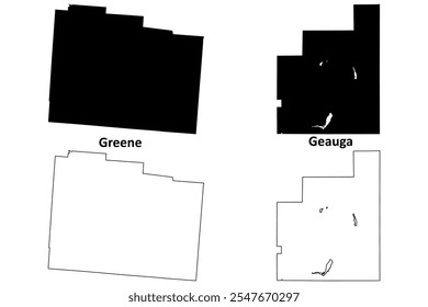 Greene and Geauga County, Ohio State (U.S. county, United States of America, USA, U.S., US) mapa ilustração vetorial, rabiscar mapa