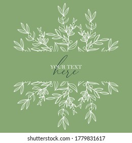 Greenery border, Leaf Frame and Laurel Wreath with berries. Elegant floral background. Promotion square web banner for social media mobile apps. Editable template for social networks posts. Outline.