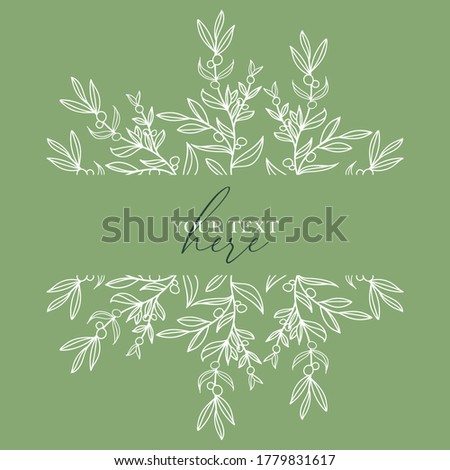 Greenery border, Leaf Frame and Laurel Wreath with berries. Elegant floral background. Promotion square web banner for social media mobile apps. Editable template for social networks posts. Outline.