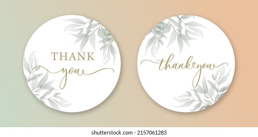Greenery botanical round Thank You card with calligraphy inscription. For wedding invitation, baby shower and vip cover template