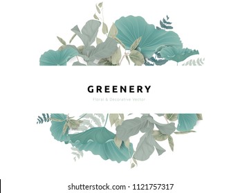 Greenery bouquet wreath template, lotus leaves and tropical green leaves in oval shape with white frame, pastel theme Greenery bouquet wreath template, lotus leaves and tropical green leaves in oval shape with white frame, pastel theme