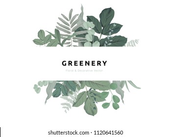 Greenery bouquet wreath template, tropical green leaves in circle frame with white frame, pastel theme Greenery bouquet wreath template, tropical green leaves in circle frame with white frame, pastel theme