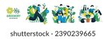 Greenery, ecology -modern flat vector concept illustration of people and plants. Metaphor of environmental sustainability and protection, closeness to nature, green life, ecosystem and biosphere