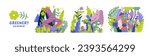Greenery, ecology -modern flat vector concept illustration of people and plants. Metaphor of environmental sustainability and protection, closeness to nature, green life, ecosystem and biosphere