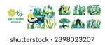 Greenery, ecology -modern flat vector concept illustration of people and plants. Metaphor of environmental sustainability and protection, closeness to nature, green life, ecosystem and biosphere