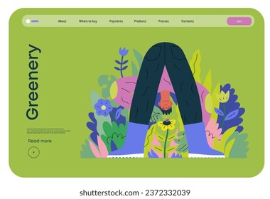 Greenery, ecology -modern flat vector concept illustration of a male gardener carrying the plants. Metaphor of environmental sustainability and protection, closeness to nature