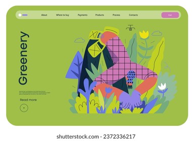Greenery, ecology -modern flat vector concept illustration of a female gardener carrying the plants. Metaphor of environmental sustainability and protection, closeness to nature