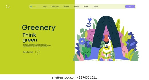 Greenery, ecology -modern flat vector concept illustration of a male gardener carrying the plants. Metaphor of environmental sustainability and protection, closeness to nature