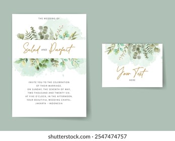 Tarjeta de invitación de boda de acuarela de eucalipto verde