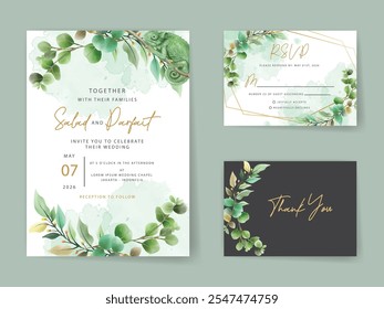 Greenery eucalyptus watercolor wedding invitation card