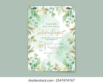 Greenery eucalyptus watercolor wedding invitation card