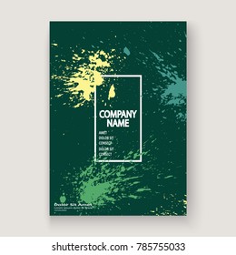 Greenery explosion paint splatter artistic cover frame design. Decorative dust splash spray texture green background. Trendy creative template vector Cover Report Catalog Brochure Flyer Poster Banner