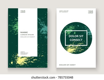 Greenery explosion paint splatter artistic cover frame design. Decorative dust splash spray texture green background. Trendy creative template vector Cover Report Catalog Brochure Flyer Poster Banner