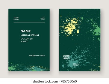Greenery explosion paint splatter artistic cover frame design. Decorative dust splash spray texture green background. Trendy creative template vector Cover Report Catalog Brochure Flyer Poster Banner