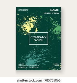 Greenery explosion paint splatter artistic cover frame design. Decorative dust splash spray texture green background. Trendy creative template vector Cover Report Catalog Brochure Flyer Poster Banner