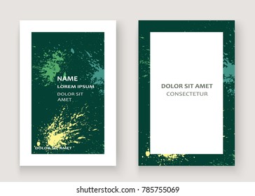 Greenery explosion paint splatter artistic cover frame design. Decorative dust splash spray texture green background. Trendy creative template vector Cover Report Catalog Brochure Flyer Poster Banner