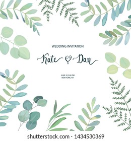 Greenery floral card with eucalyptus branch. Vector botanical illustration. Watercolor style