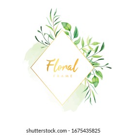 Greenery Floral Frame Watercolor Vector