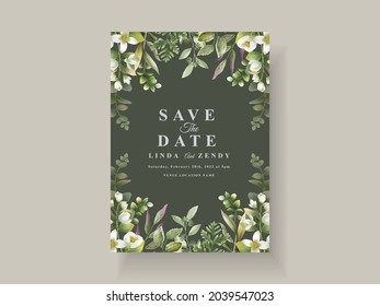 Greenery floral hand drawn wedding invitation template