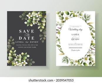 Greenery floral hand drawn wedding invitation template
