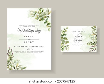 Greenery floral hand drawn wedding invitation template