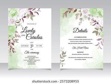 Greenery Floral Invitation Card. Illustrator and designer. Wedding Invites, save the date, Birthday Invites, Video Invites, E-Cards.