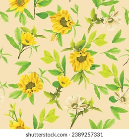 greenery floral sunflower seamless pattern