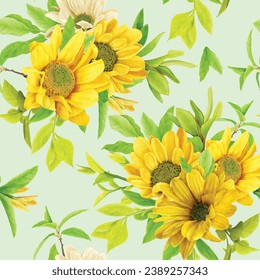 greenery floral sunflower seamless pattern