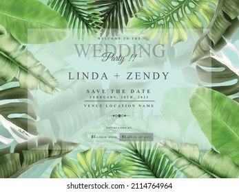 Greenery floral tropical wedding invitation card template