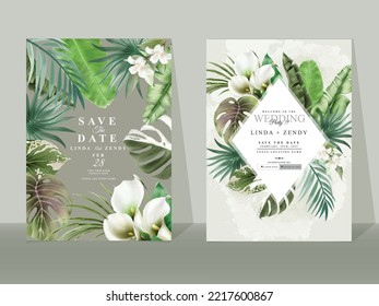 greenery floral tropical wedding invitation card