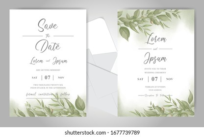 Greenery Floral Wedding Invitation Card Template with Foliage