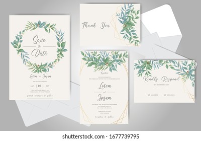 Greenery Floral Wedding Invitation Card Template with Foliage
