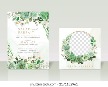 Greenery floral wedding invitation card template