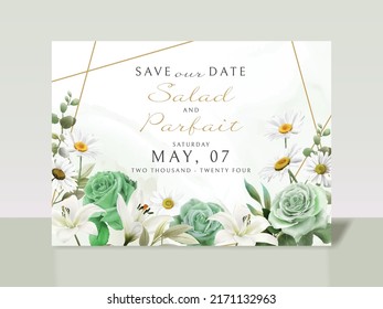 Greenery floral wedding invitation card template
