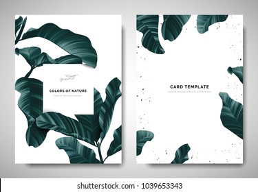 Greenery greeting/invitation card template design, dark green leaves with white square frame on white background