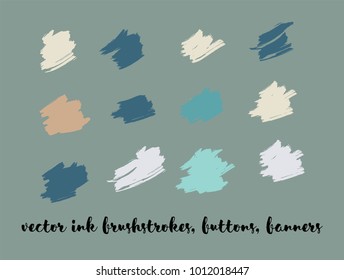 Greenery Hand Drawn Vector Banner Set. Graffiti Logos, Paint Brush Smears. Trendy Artistic Ads Button, Graffiti Paintbrush Doodles. Nature Hand Drawn Vector Banner Set. Ink Splash and Backgrounds