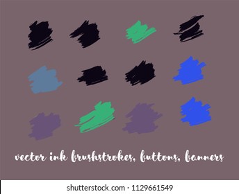 Greenery Hand Painted Vector Banner Set. Graffiti Logo, Paint Brushstrokes. Trendy Artistic Ads Button, Graffiti Paintbrush Doodles. Nature Hand Painted Vector Banner Set. Ink Splats and Backgrounds.