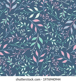 Greenery herbal pattern seamless design. Modern herb branches wallpaper. Textile fashion print. Decorative stalk herbal branches pattern background. Ecology ornament.