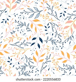 Greenery herbal pattern seamless vector. Tropical herb branches ornament. Fabric fashion print. Decorative grass herbal branches pattern background. Garden ornament.