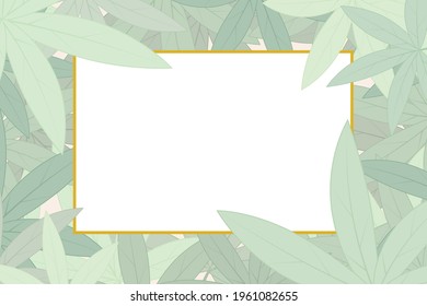 Greenery invitation card design frame on center surrounded by pastel leaves.