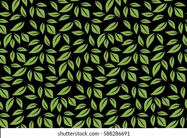 Greenery leaf seamless pattern wallpaper vector illustration. Spring color 2017, eco wrapping paper design, black background