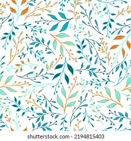 Greenery leaf stem pattern seamless vector. Modern herb branches wallpaper. Fabric fashion print. Fresh stalk leaf stem pattern illustration. Forest ornament.