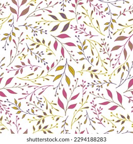 Greenery leaf stem pattern seamless vector. Stylish berry branches ornament. Fabric graphic design. Fresh grass leaf stem pattern illustration. Ecology wallpaper.
