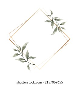 Greenery Leaf Watercolor Geometric Luxury Gold Stock Vector (Royalty ...