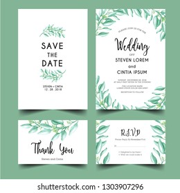 greenery leaf wedding invitation set