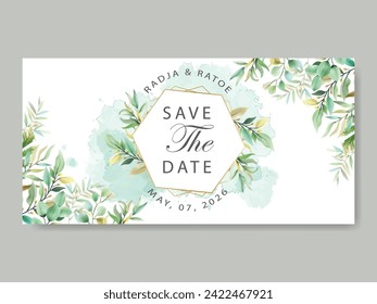 greenery leaves and beautiful chrysantemum watercolor  wedding invitation card set